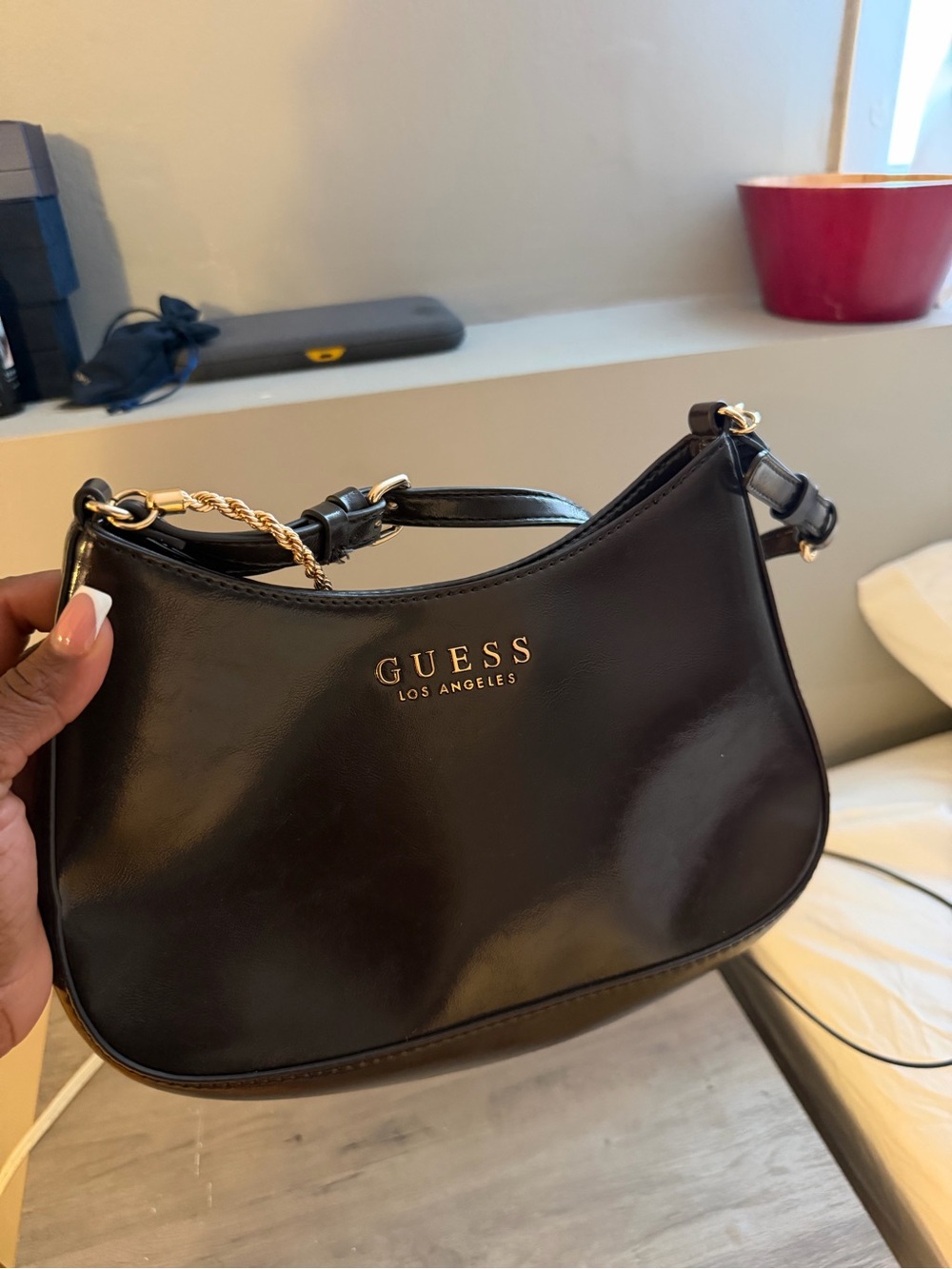 GUESS Los Angeles Black Shoulder Hobo with Gold Hardware